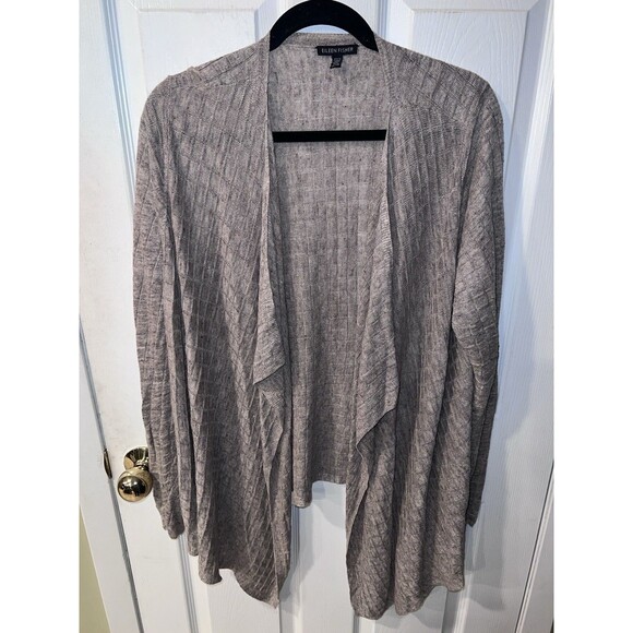 Eileen Fisher Shawl Collared Open Cardigan Womens XL Linen Taupe Lightweight - Picture 6 of 6